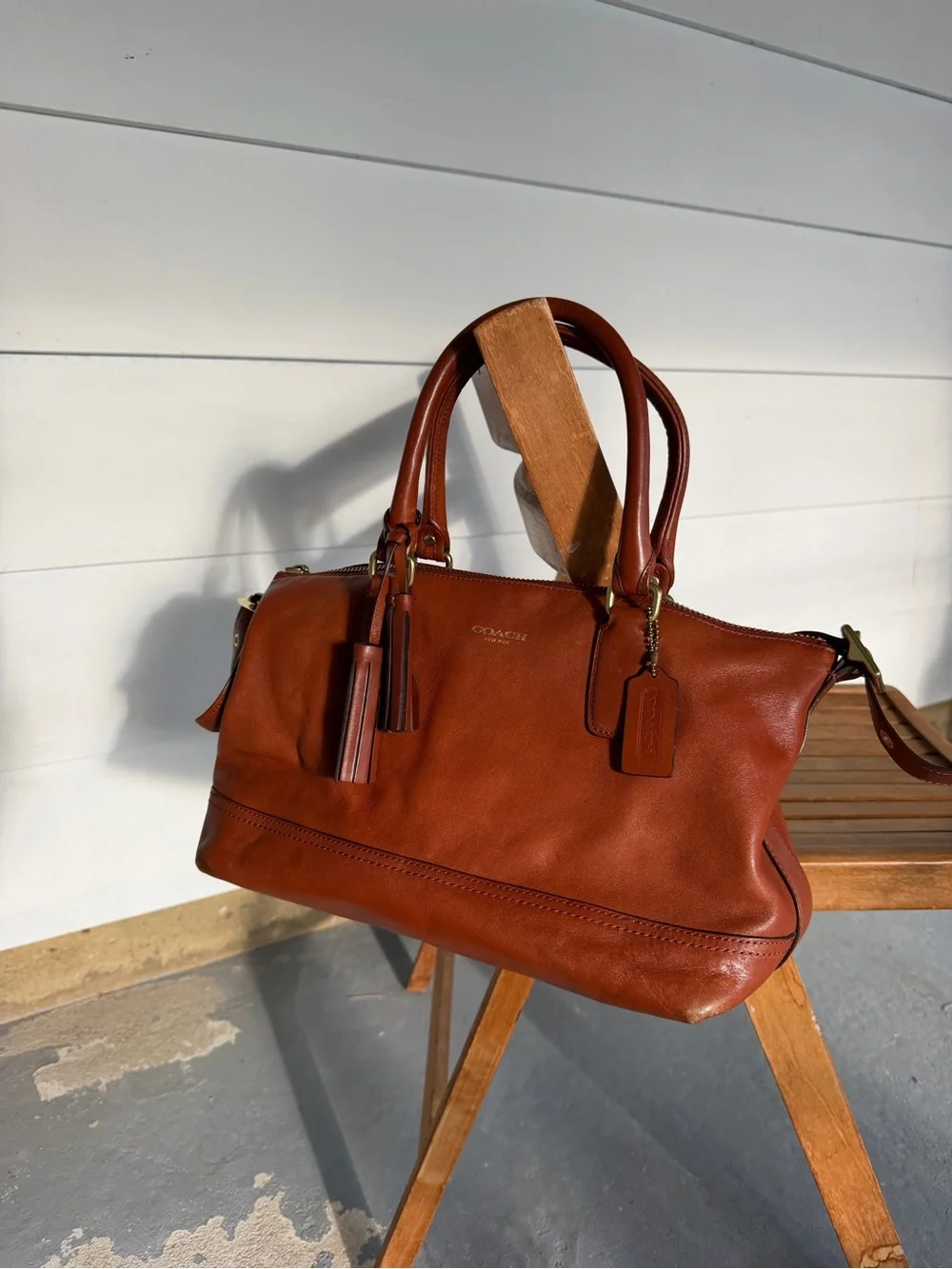 Coach Chestnut Brown Leather Shoulder Bag with Tassels